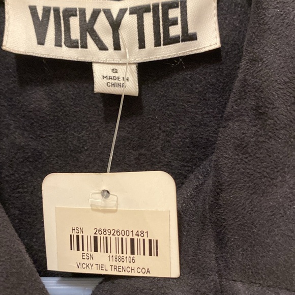 NWT VICKY TIEL BLACK DOUBLE BREASTED TRENCH COAT - Picture 2 of 9